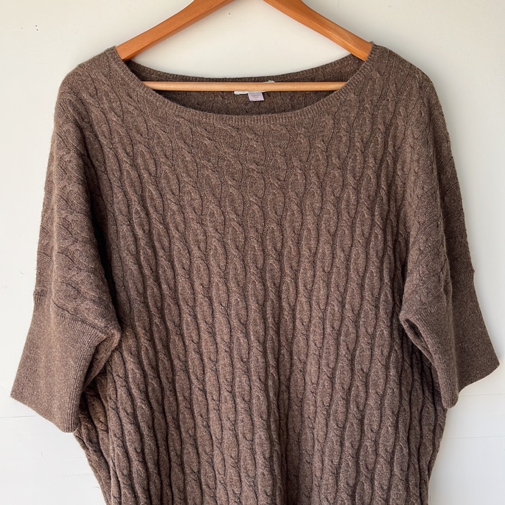 Garnet Hill 100% Cashmere Cable Knit Brown Sweater Size L - Picture 3 of 12